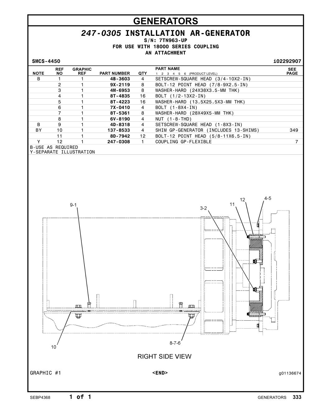 4D-8318 SETSCREW-SQUARE HEAD (1-8X3-IN) · S/N 7TN963-UP CAT parts manual diagram