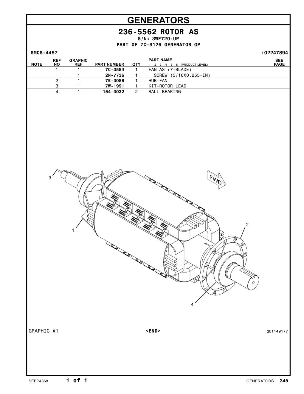 154-3032 BALL BEARING · S/N 3WF720-UP CAT parts manual diagram