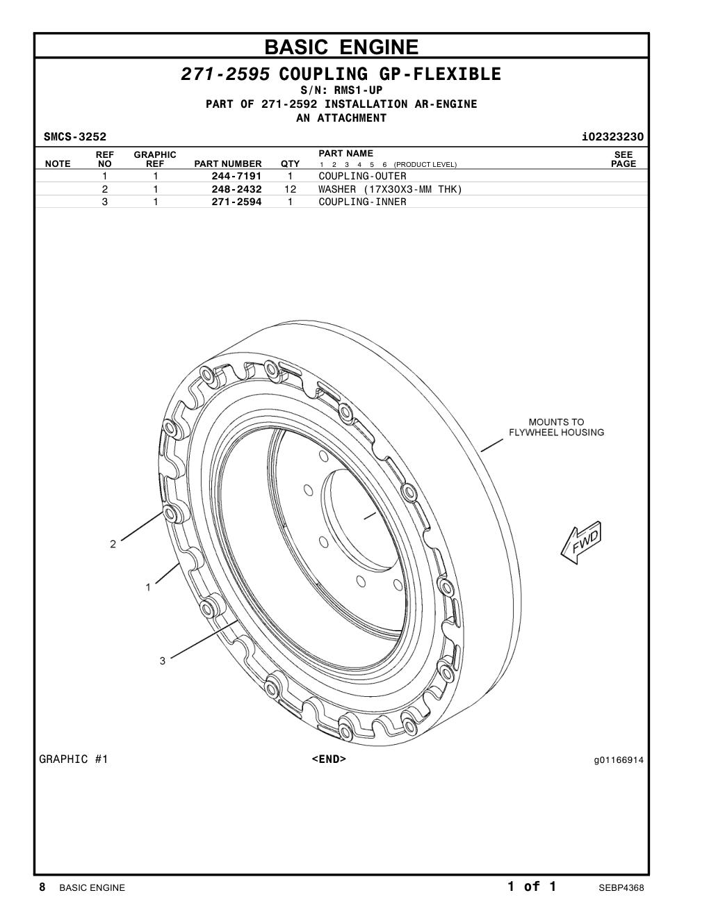 271-2594 COUPLING-INNER · S/N RMS1-UP CAT parts manual diagram