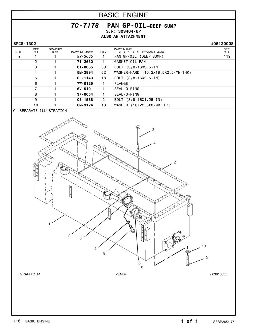 9Y-3085 PAN GP-OIL (DEEP SUMP) · S/N 3XS404-UP CAT parts manual diagram