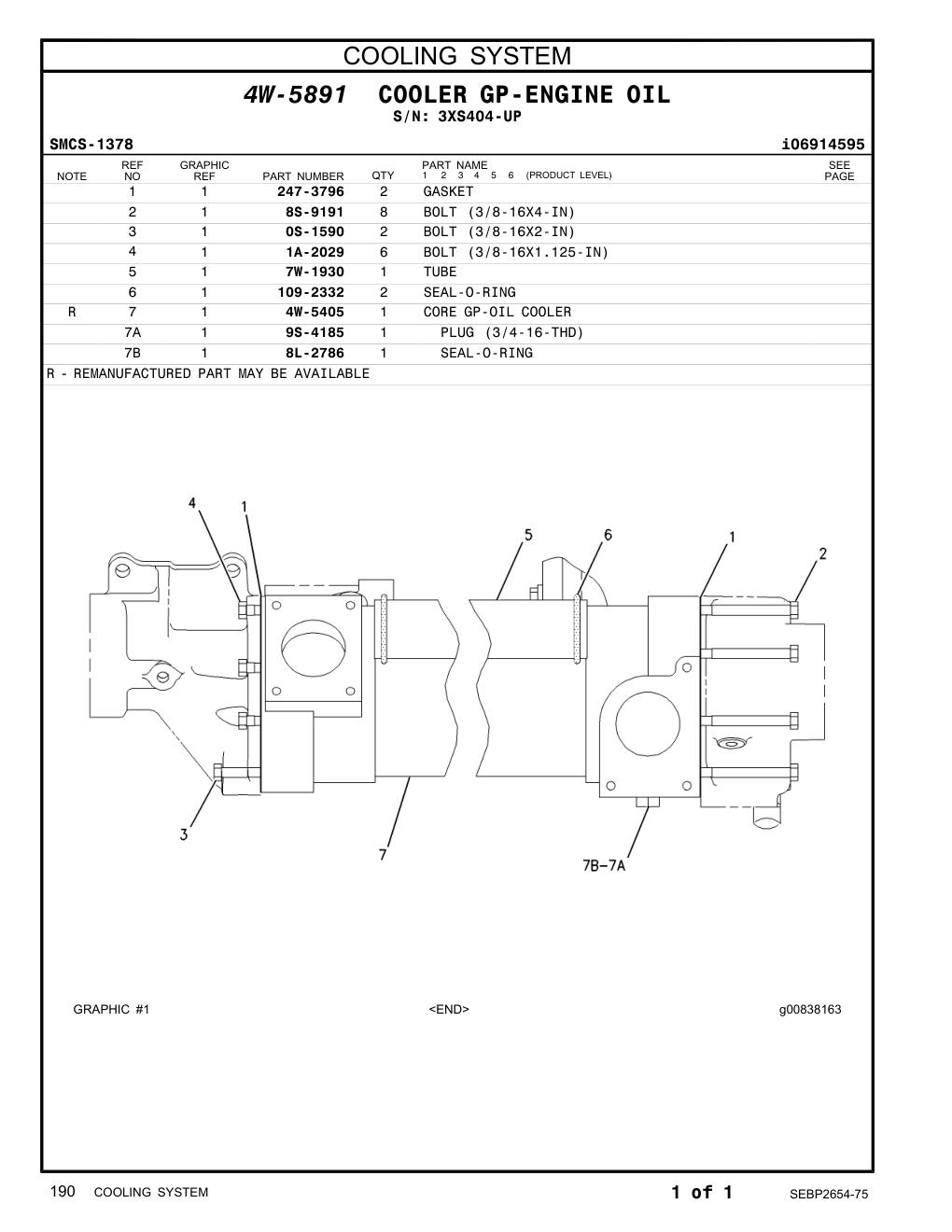7W-1930 TUBE · S/N 3XS404-UP CAT parts manual diagram