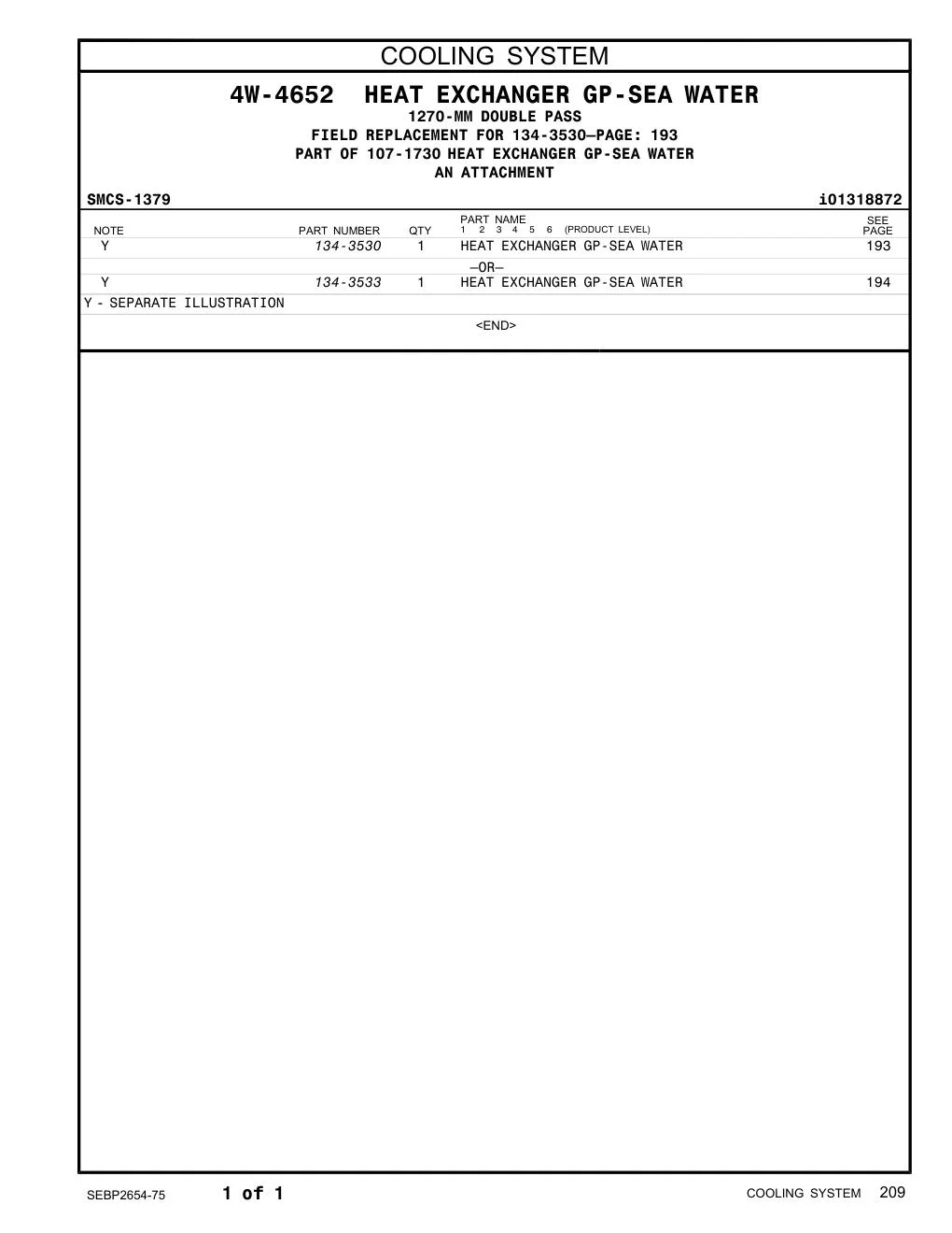 134-3530 - HEAT EXCHANGER GP-SEA WATER –OR–