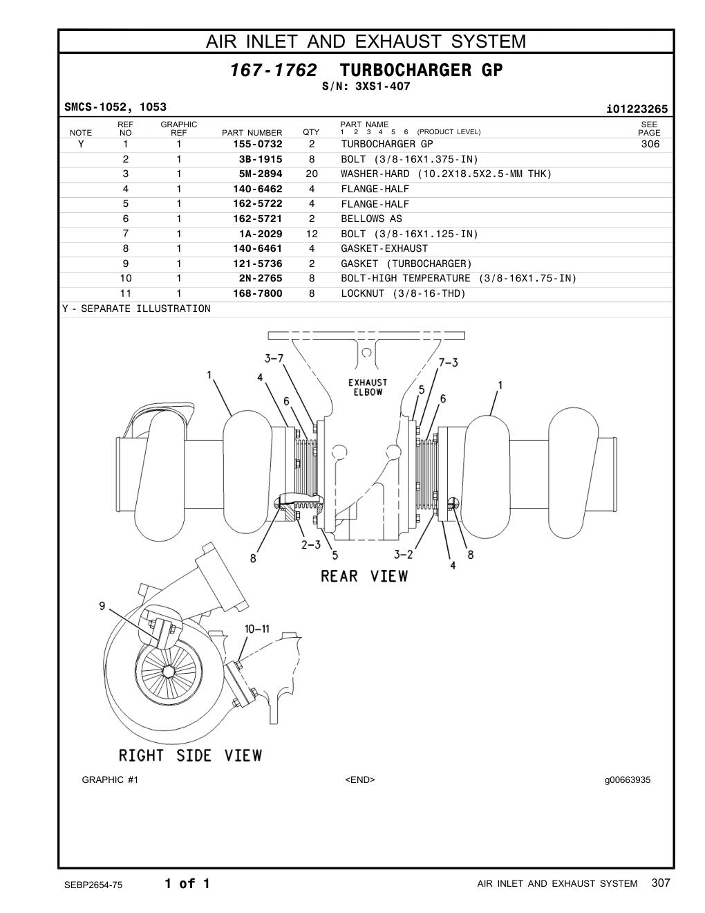 140-6462 FLANGE-HALF · S/N 3XS1-407 CAT parts manual diagram