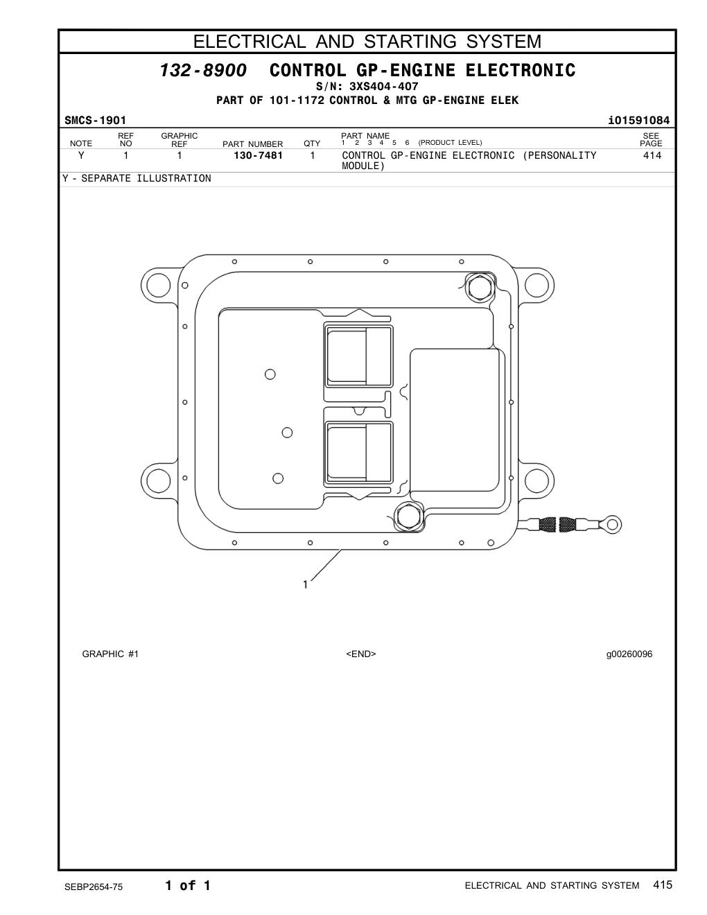 130-7481 CONTROL GP-ENGINE ELECTRONIC (PERSONALITY · S/N 3XS404-407 CAT parts manual diagram