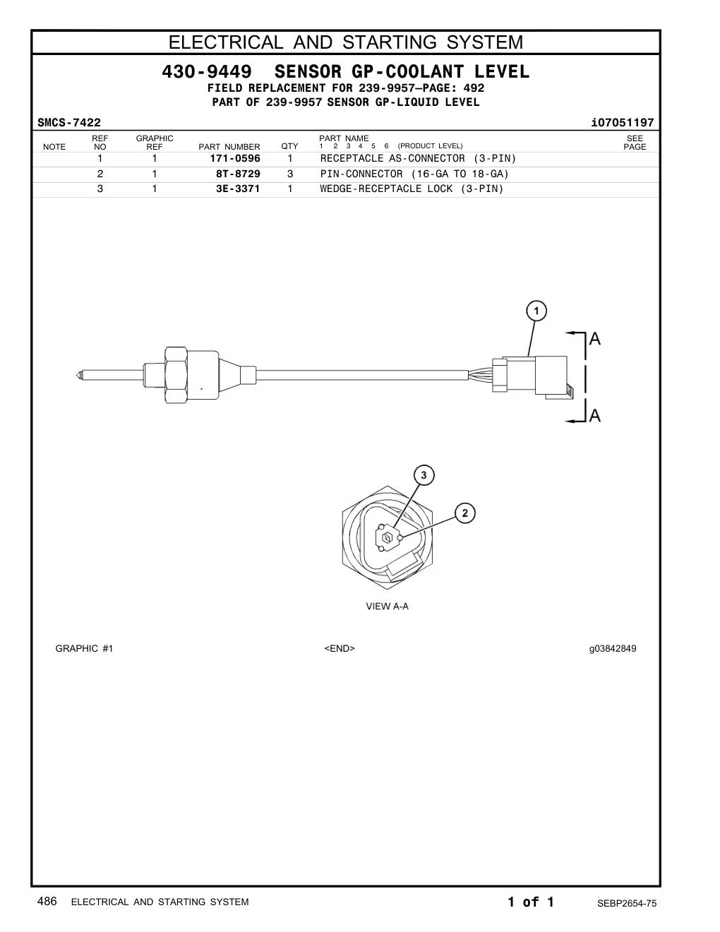 3E-3371 - WEDGE-RECEPTACLE LOCK (3-PIN)