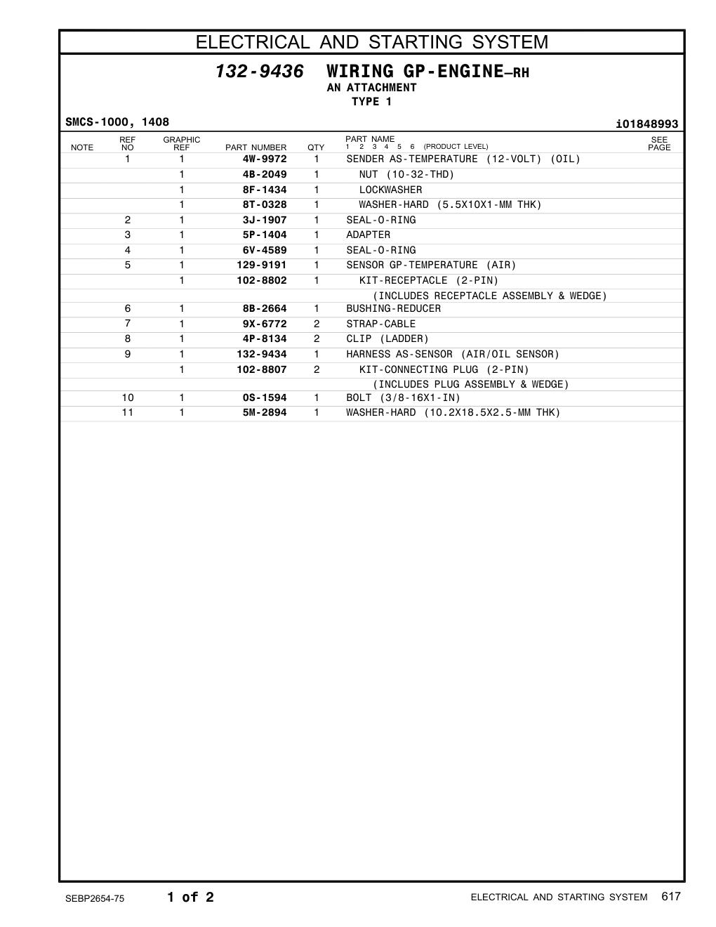 4W-9972 SENDER AS-TEMPERATURE (12-VOLT) (OIL) CAT parts manual diagram