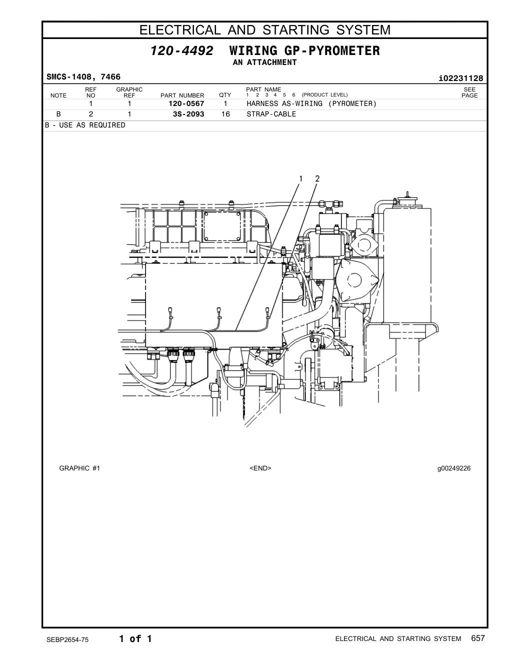 120-0567 HARNESS AS-WIRING (PYROMETER) CAT parts manual diagram