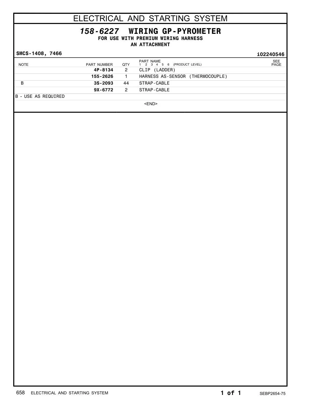 155-2626 HARNESS AS-SENSOR (THERMOCOUPLE) CAT parts diagram