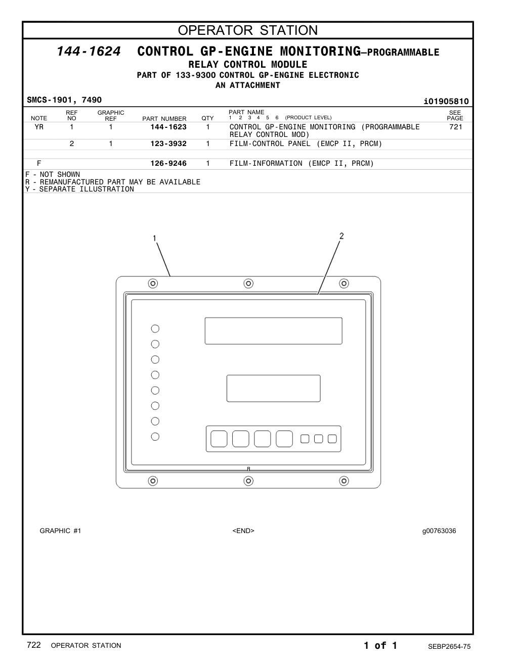 123-3932 FILM-CONTROL PANEL (EMCP II, PRCM) CAT parts manual diagram