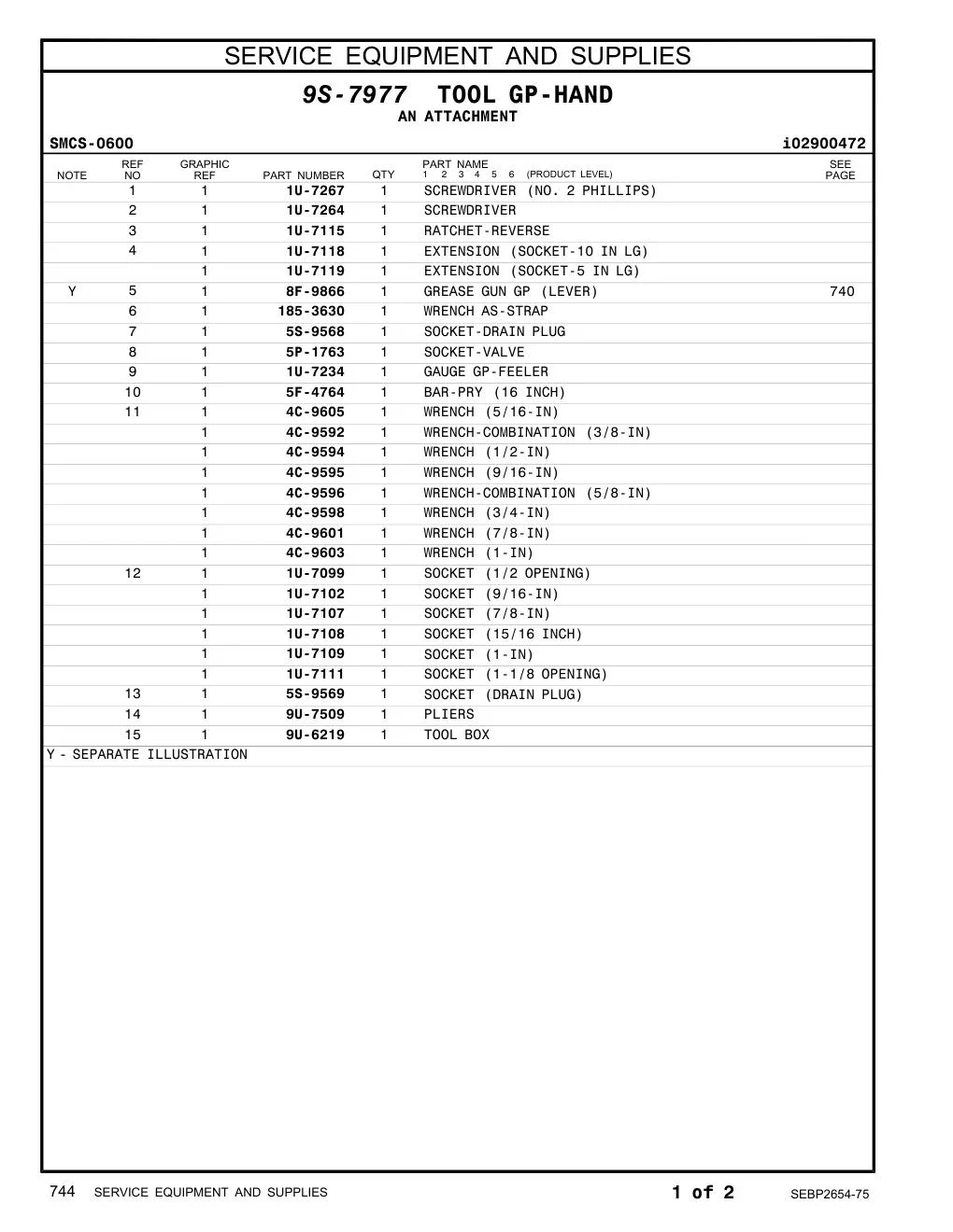 9U-6219 TOOL BOX CAT parts manual diagram