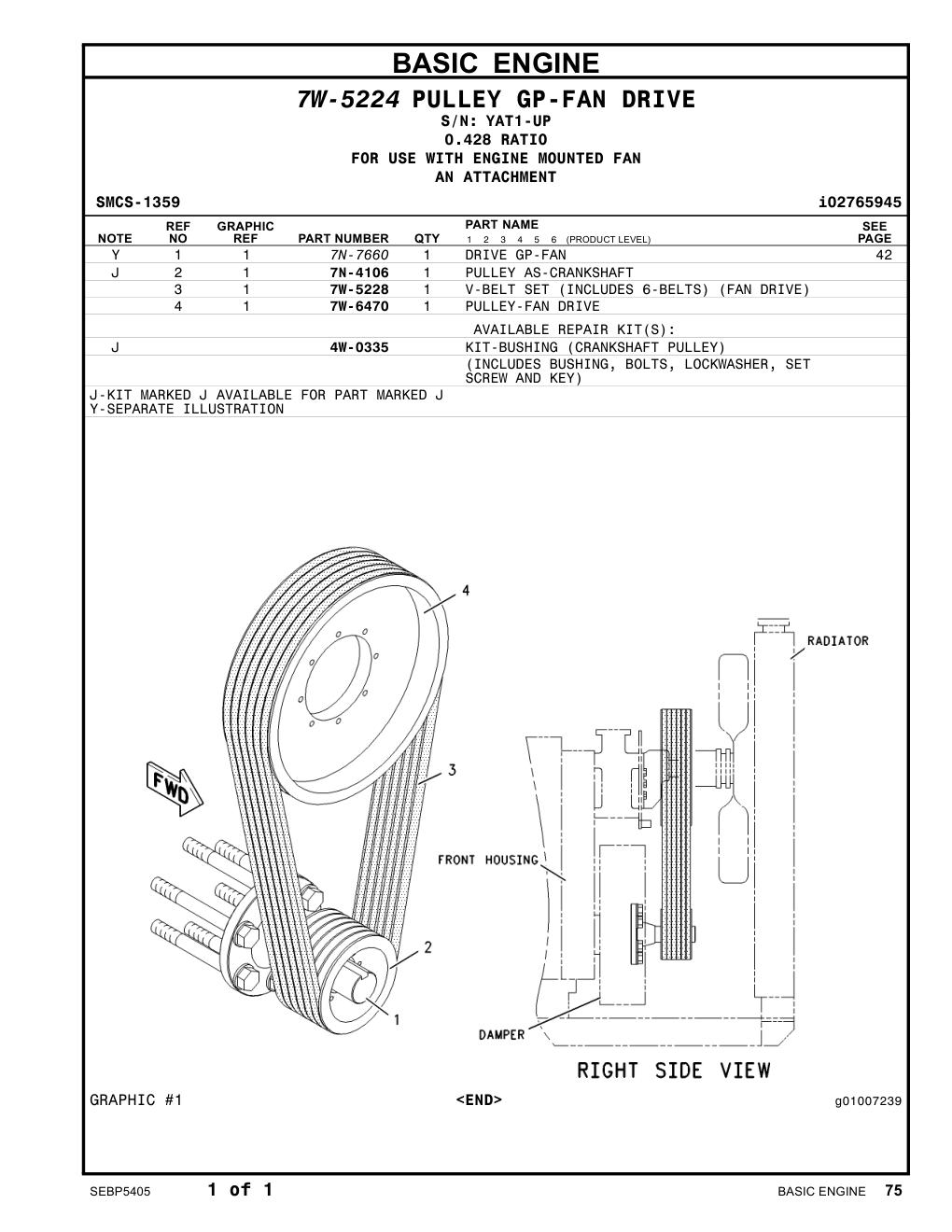 7W-5228 - V-BELT SET (INCLUDES 6-BELTS) (FAN DRIVE)