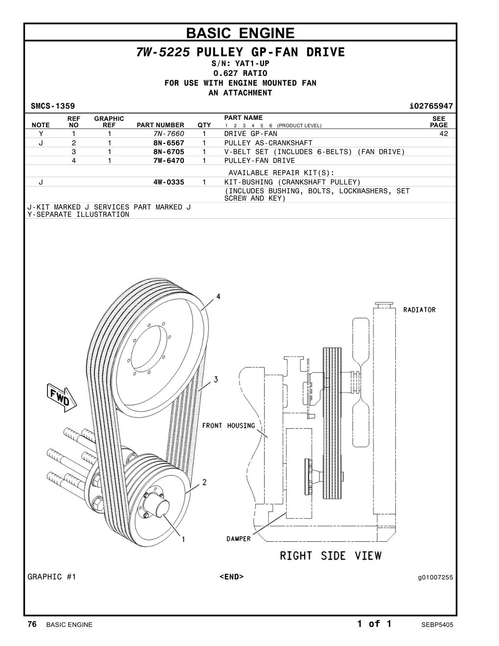 8N-6705 - V-BELT SET (INCLUDES 6-BELTS) (FAN DRIVE)