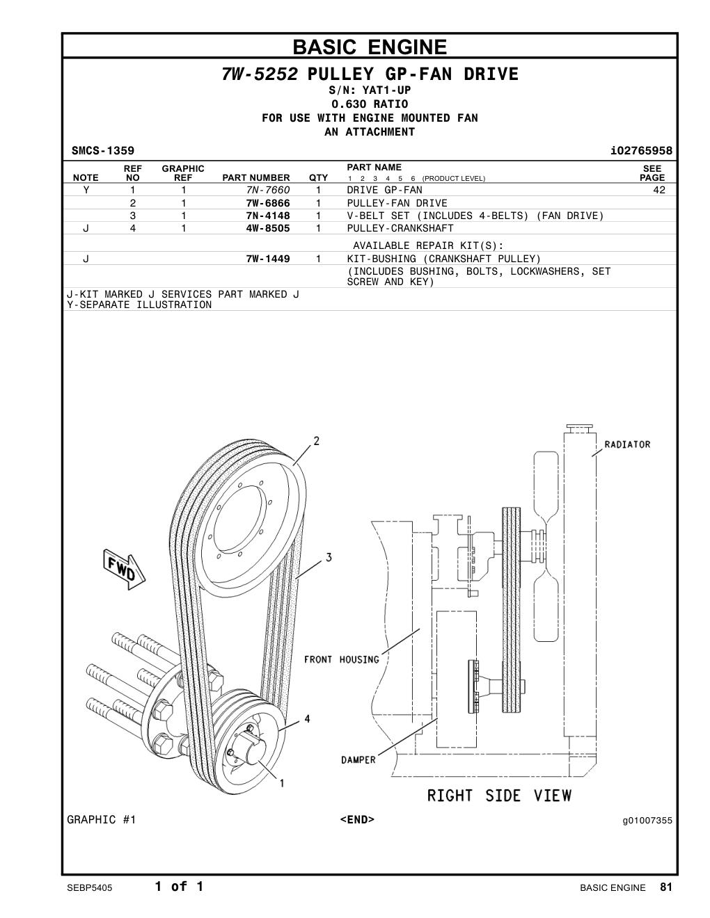 7N-4148 - V-BELT SET (INCLUDES 4-BELTS) (FAN DRIVE)