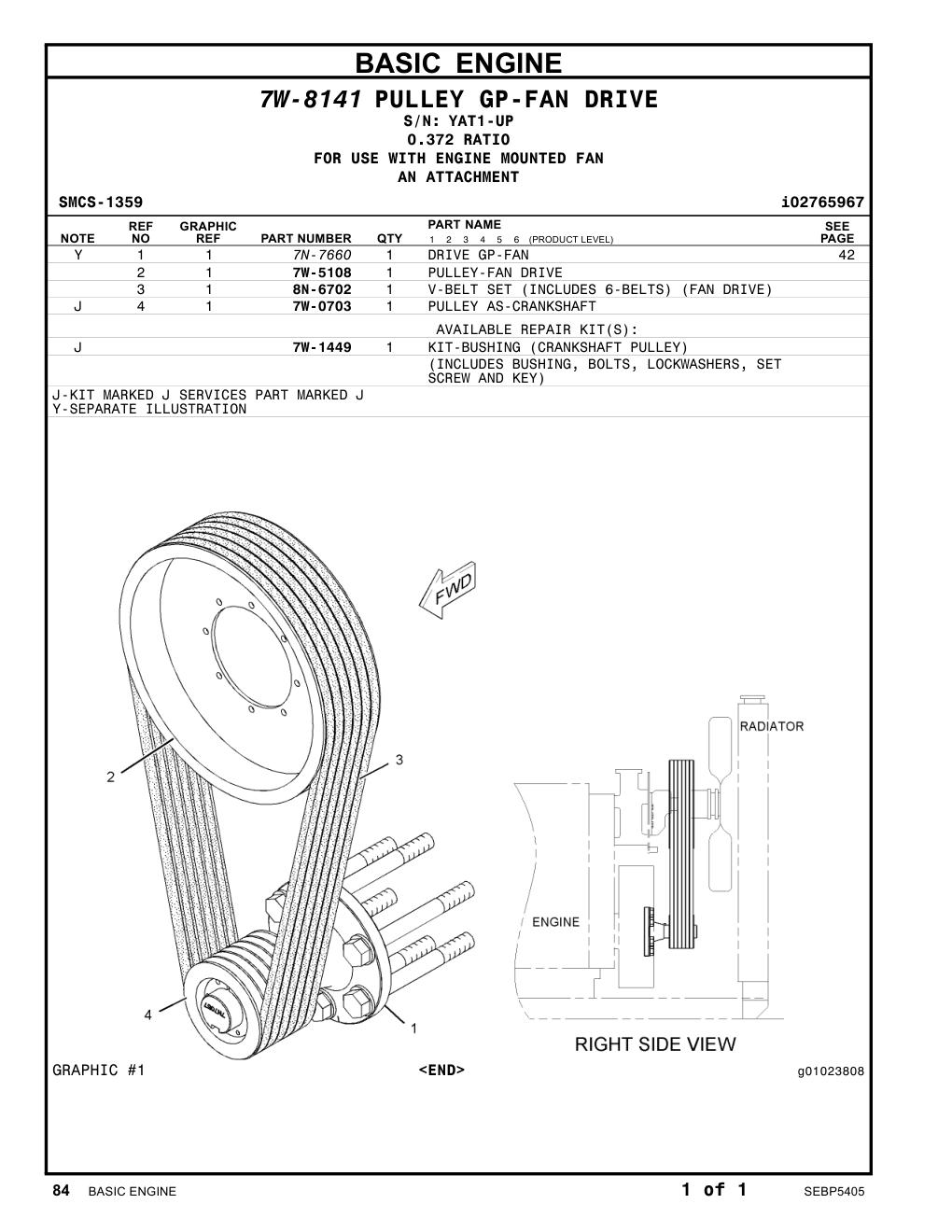 8N-6702 - V-BELT SET (INCLUDES 6-BELTS) (FAN DRIVE)