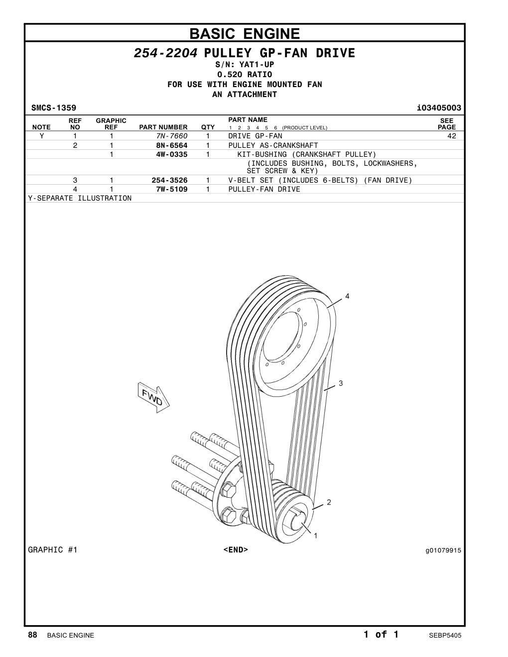 254-3526 - V-BELT SET (INCLUDES 6-BELTS) (FAN DRIVE)
