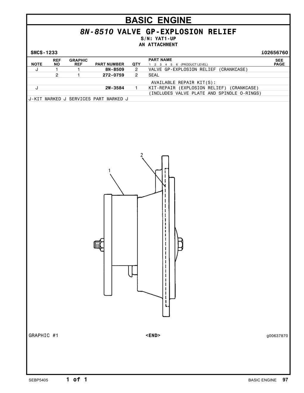 8N-8509 - VALVE GP-EXPLOSION RELIEF (CRANKCASE)