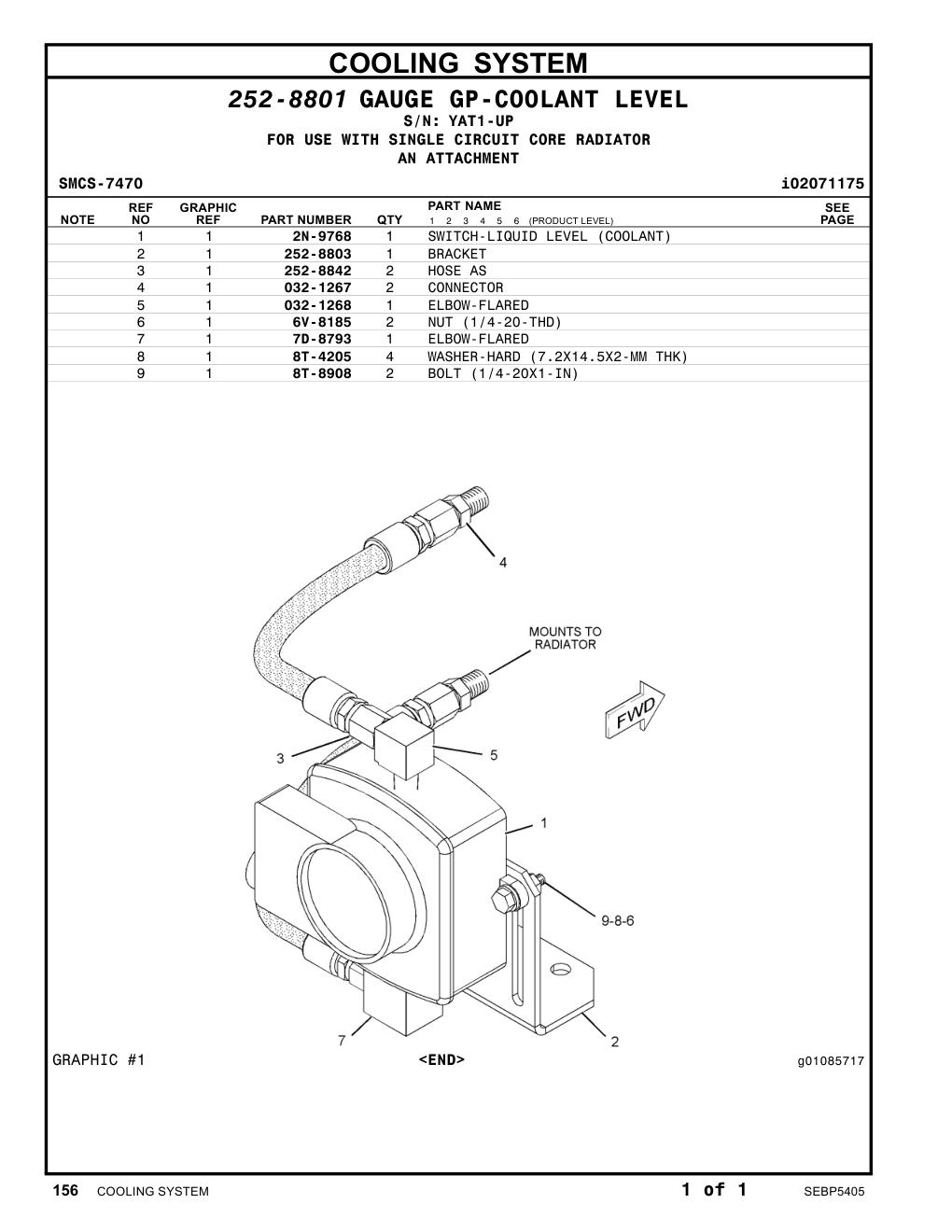 252-8803 BRACKET · S/N YAT1-UP CAT parts manual diagram