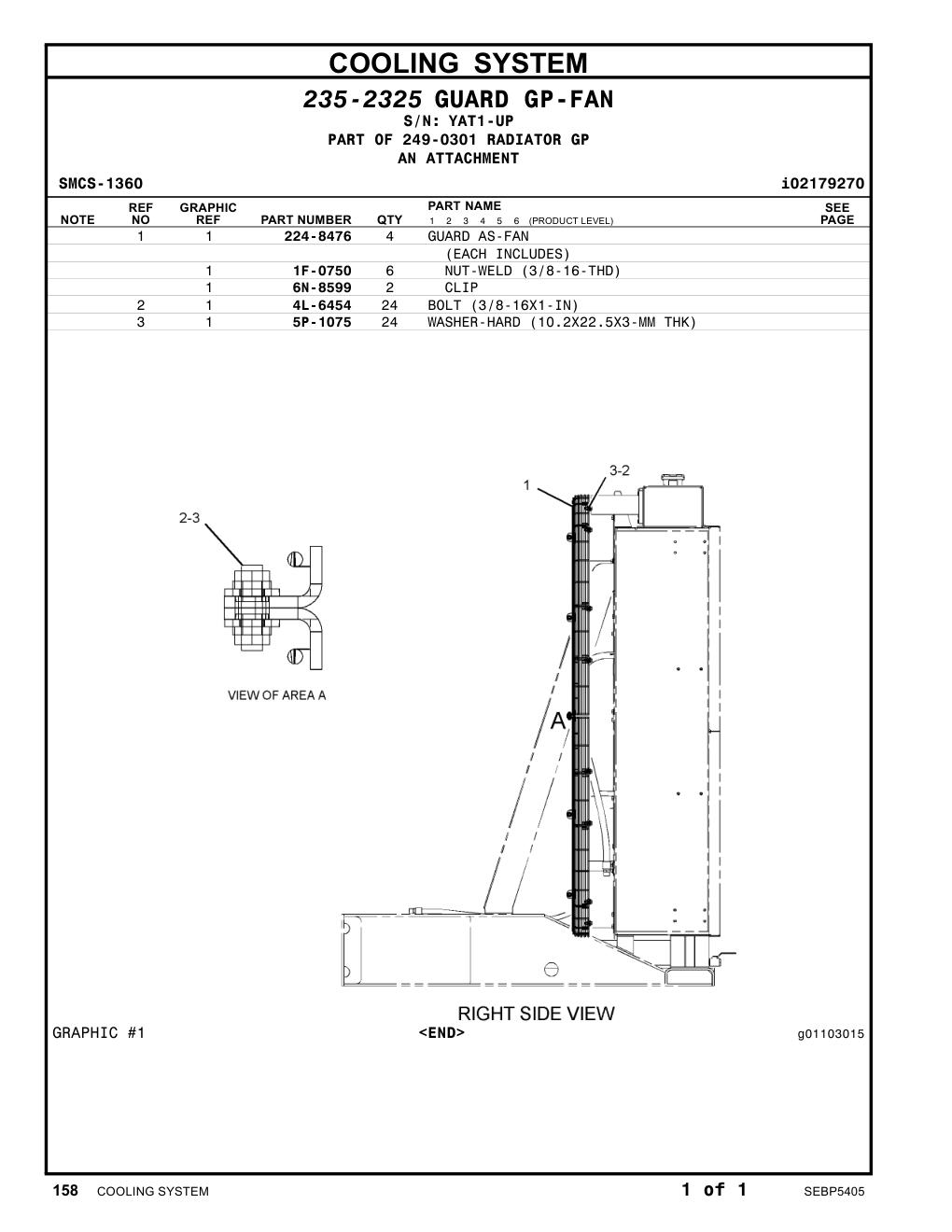 224-8476 GUARD AS-FAN · S/N YAT1-UP CAT parts manual diagram