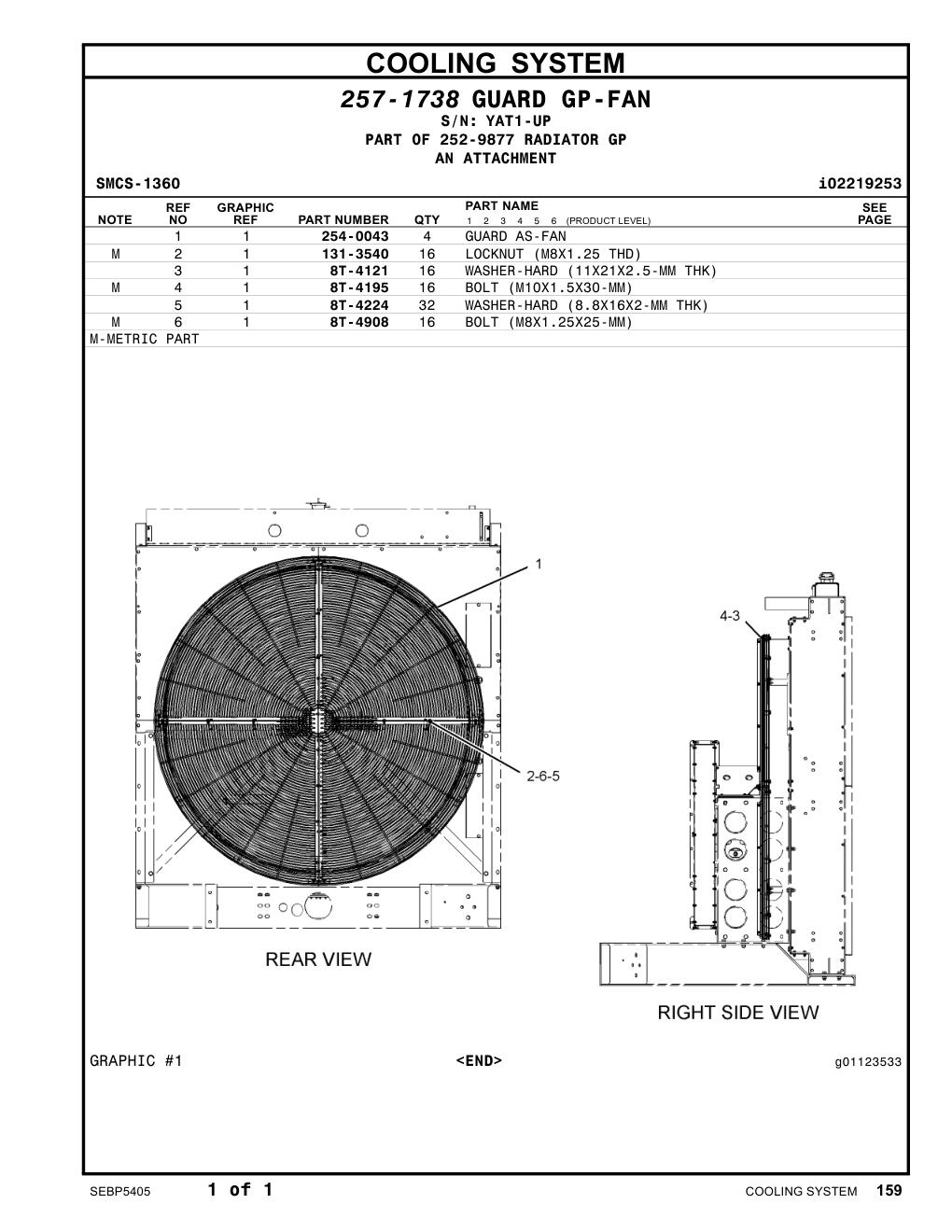 254-0043 GUARD AS-FAN · S/N YAT1-UP CAT parts manual diagram