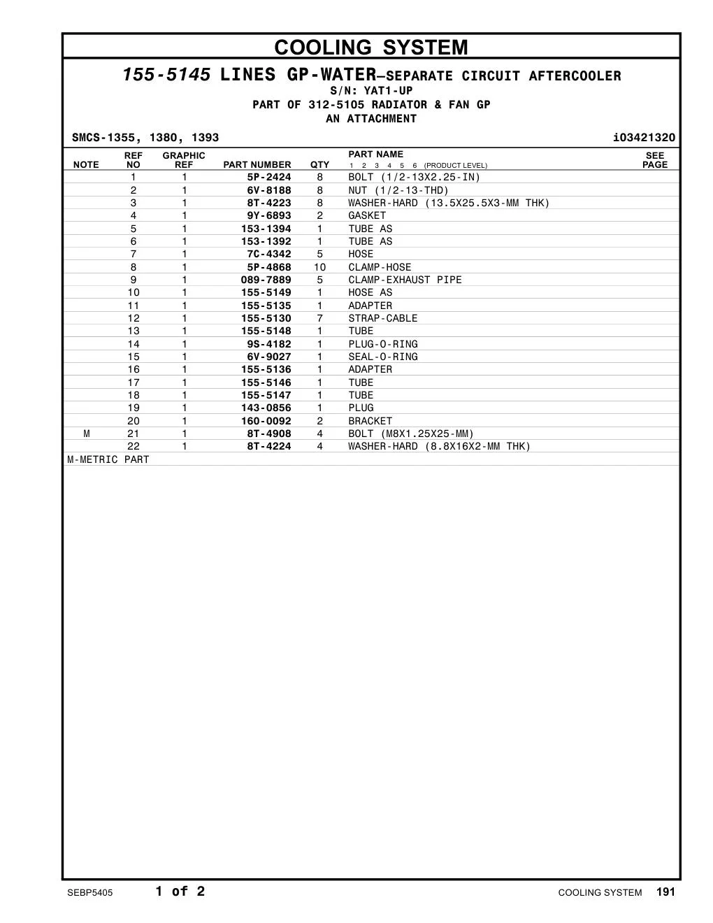 155-5148 TUBE · S/N YAT1-UP CAT parts manual diagram