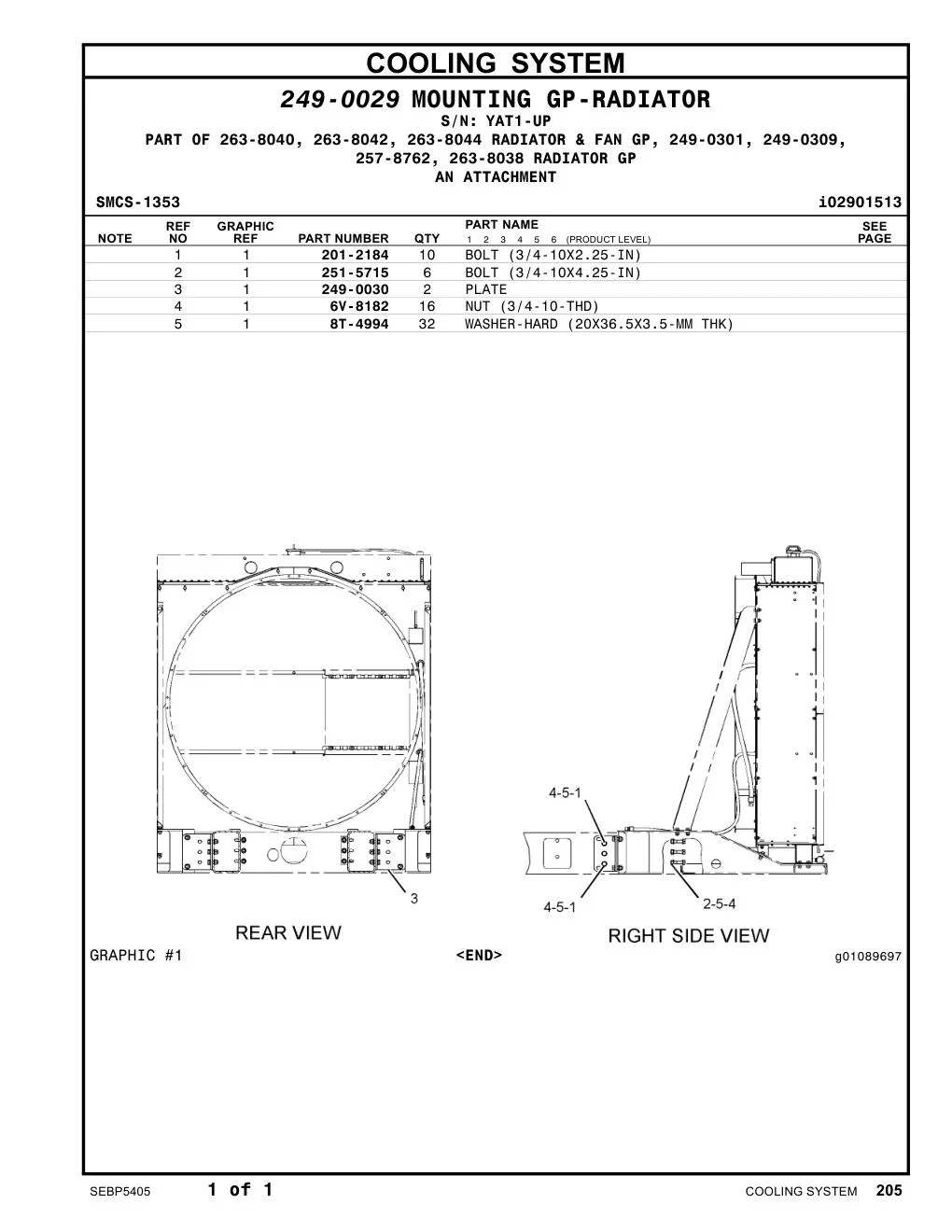 249-0030 PLATE · S/N YAT1-UP CAT parts manual diagram