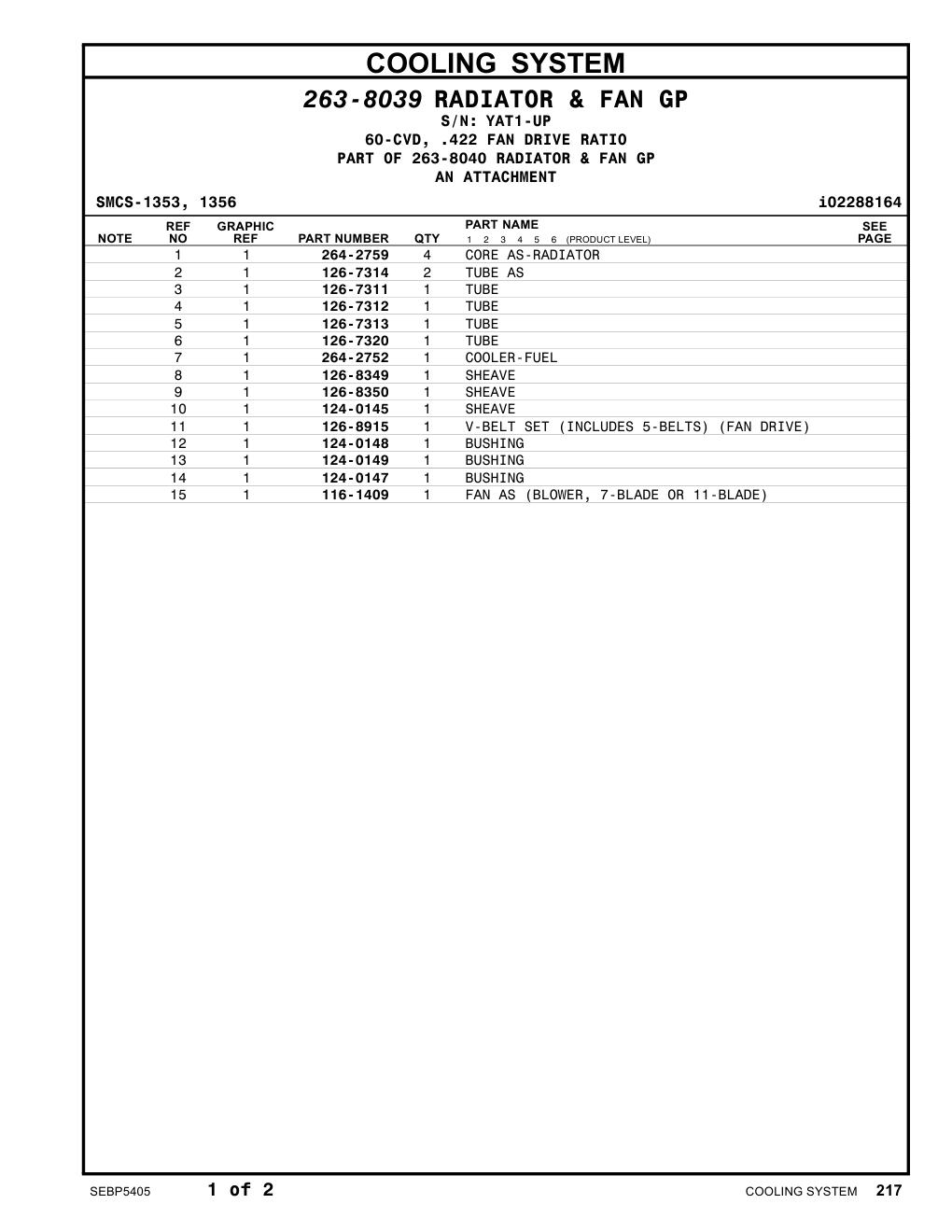126-8350 SHEAVE · S/N YAT1-UP CAT parts manual diagram