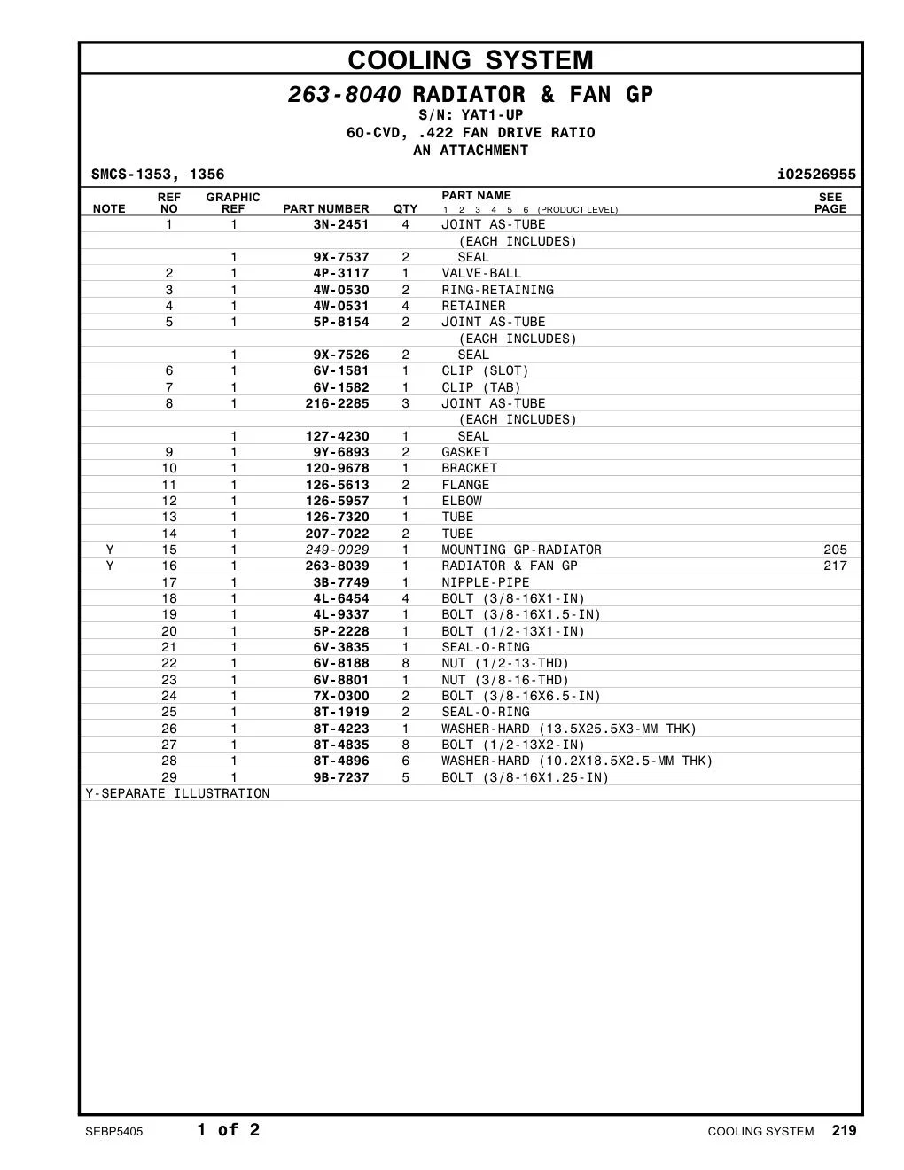 207-7022 TUBE · S/N YAT1-UP CAT parts manual diagram