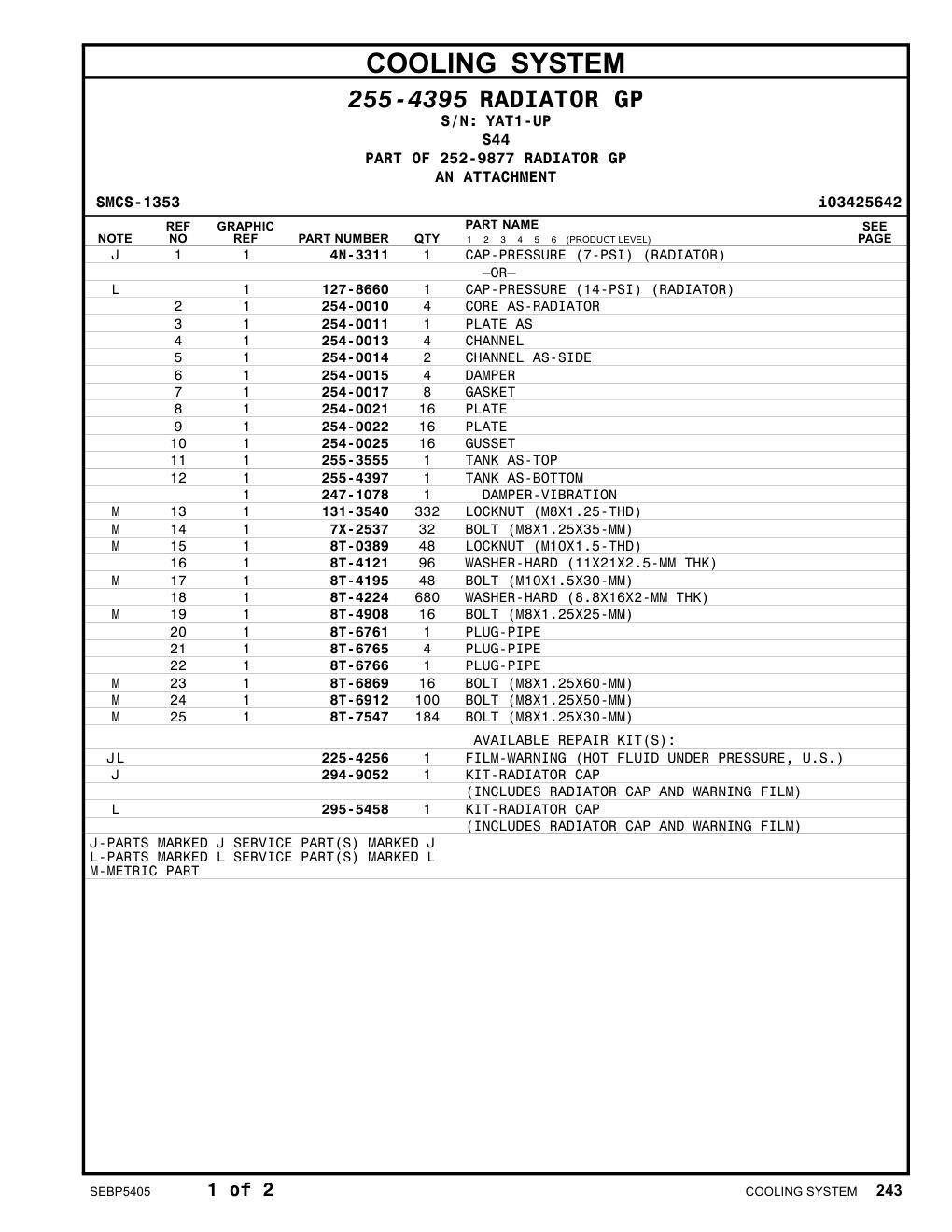 254-0015 DAMPER · S/N YAT1-UP CAT parts manual diagram