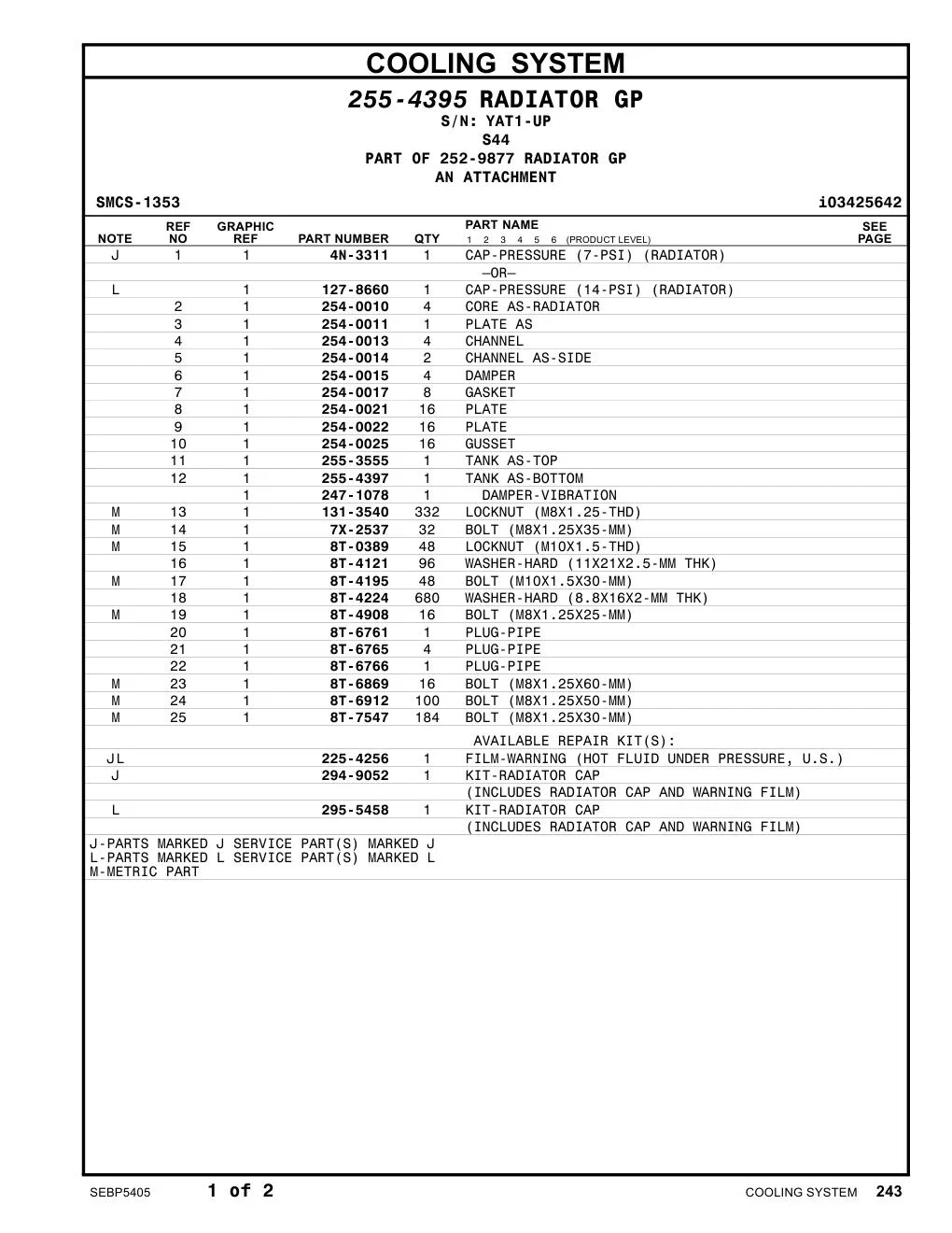 254-0013 CHANNEL · S/N YAT1-UP CAT parts manual diagram