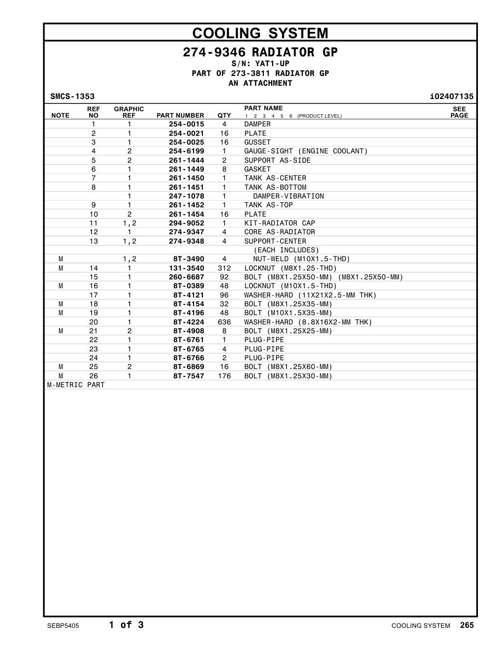 261-1449 GASKET · S/N YAT1-UP CAT parts manual diagram