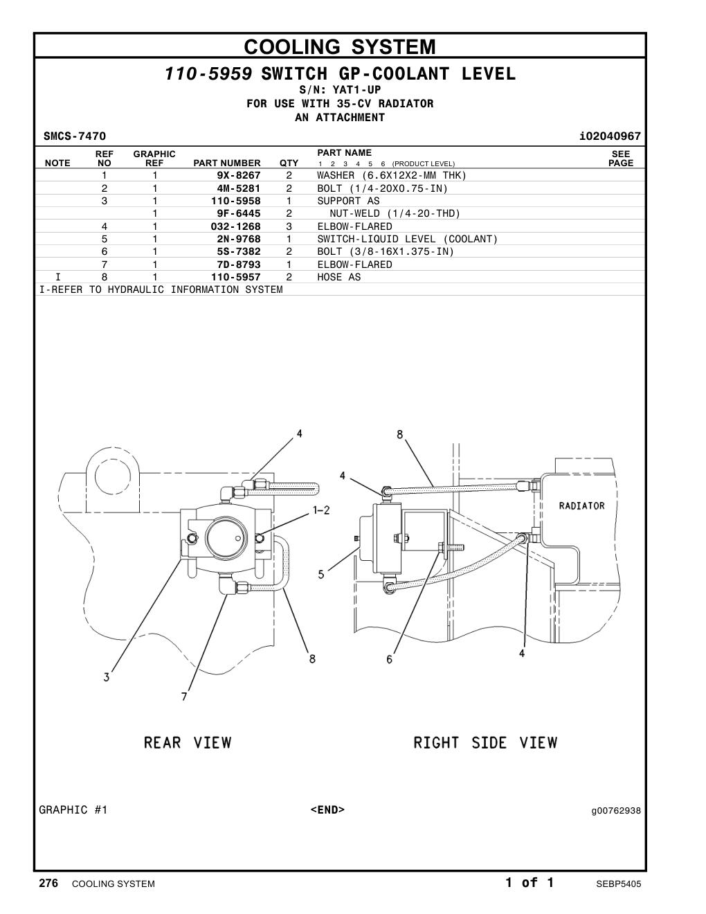 110-5958 SUPPORT AS · S/N YAT1-UP CAT parts manual diagram