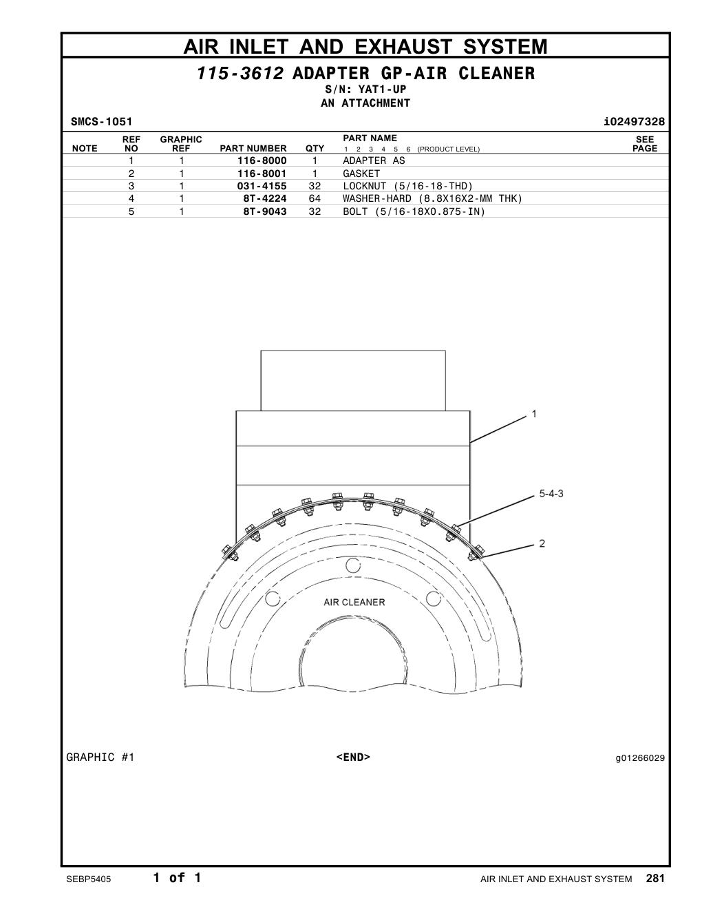 116-8000 ADAPTER AS · S/N YAT1-UP CAT parts manual diagram