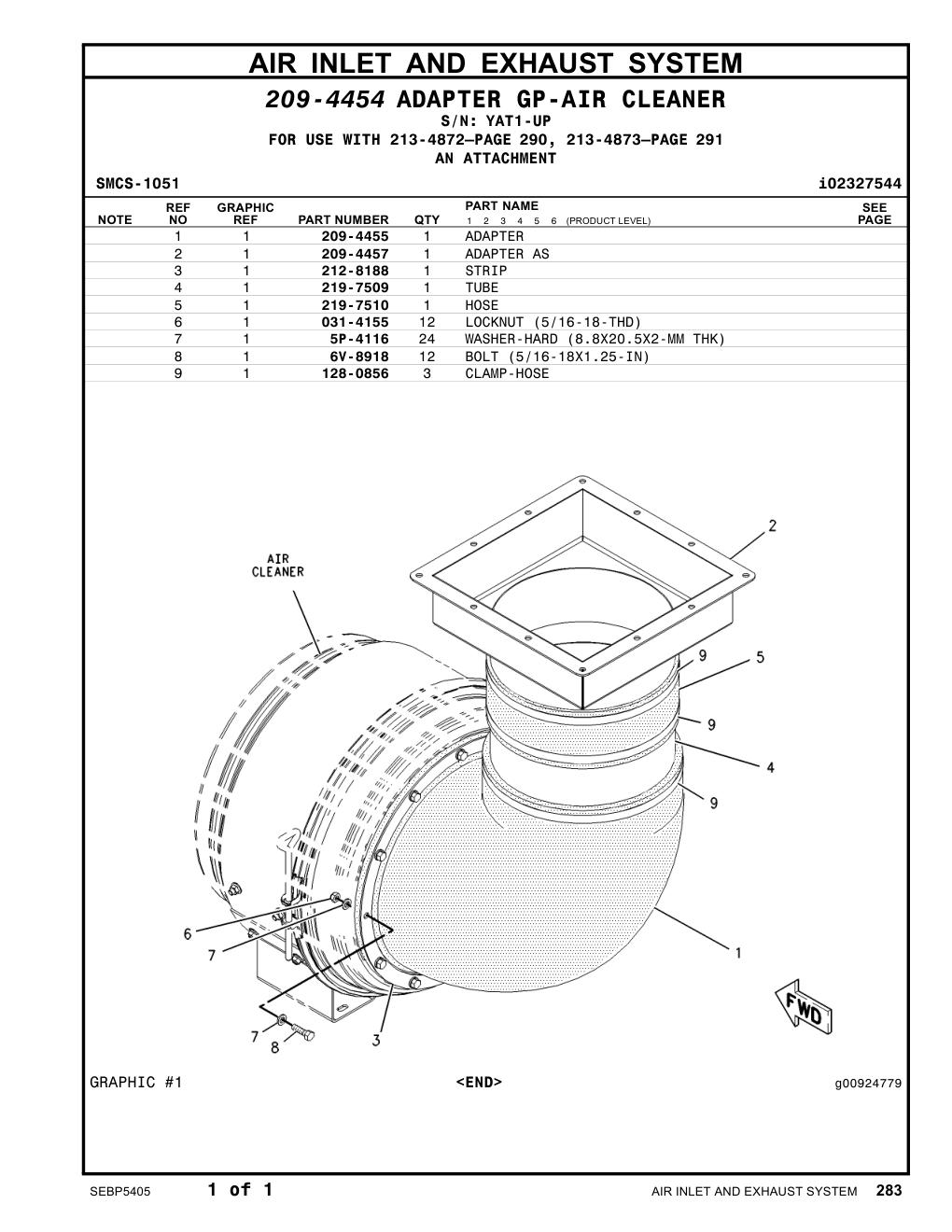 209-4457 ADAPTER AS · S/N YAT1-UP CAT parts manual diagram