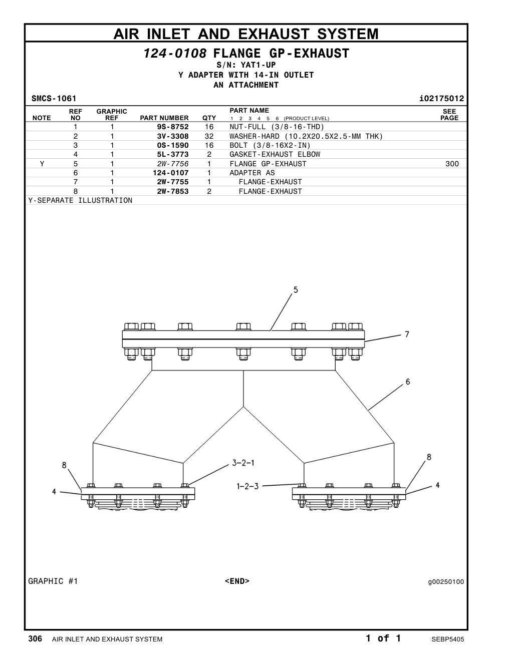 124-0107 ADAPTER AS · S/N YAT1-UP CAT parts manual diagram