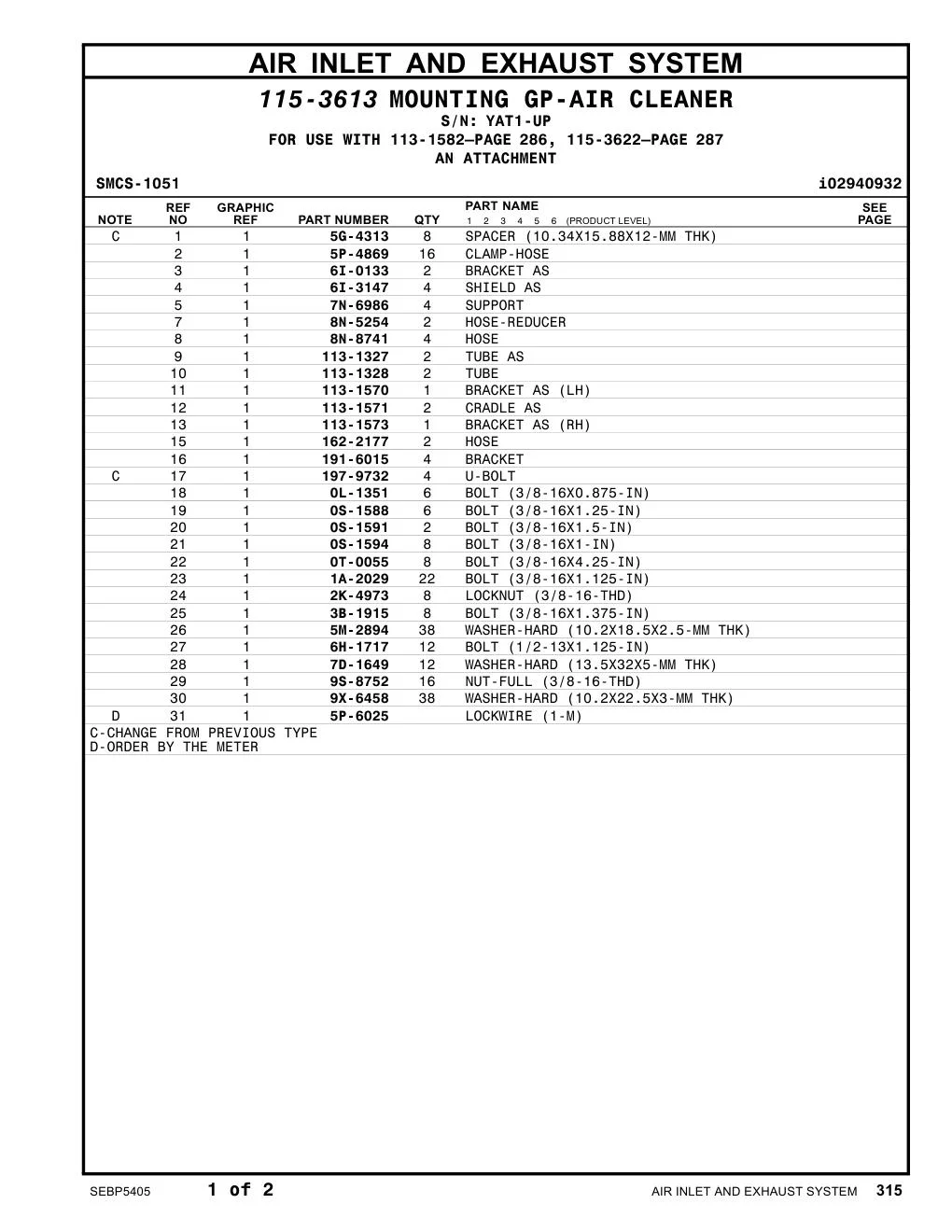 113-1328 TUBE · S/N YAT1-UP CAT parts manual diagram