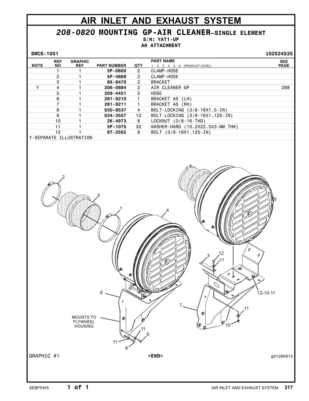 206-0884 AIR CLEANER GP · S/N YAT1-UP CAT parts manual diagram