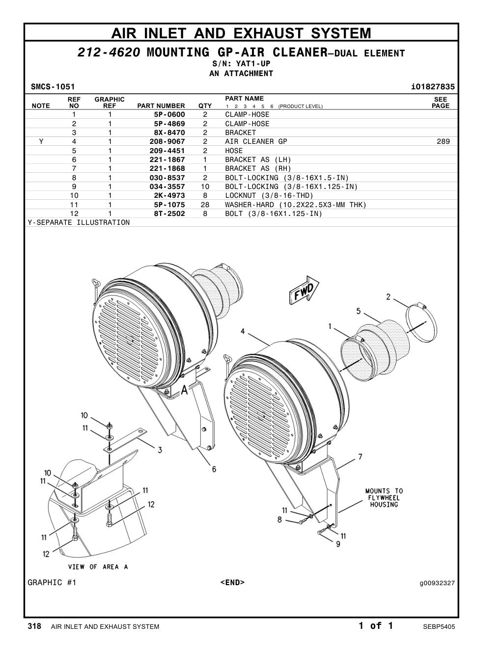 221-1868 BRACKET AS (RH) · S/N YAT1-UP CAT parts manual diagram