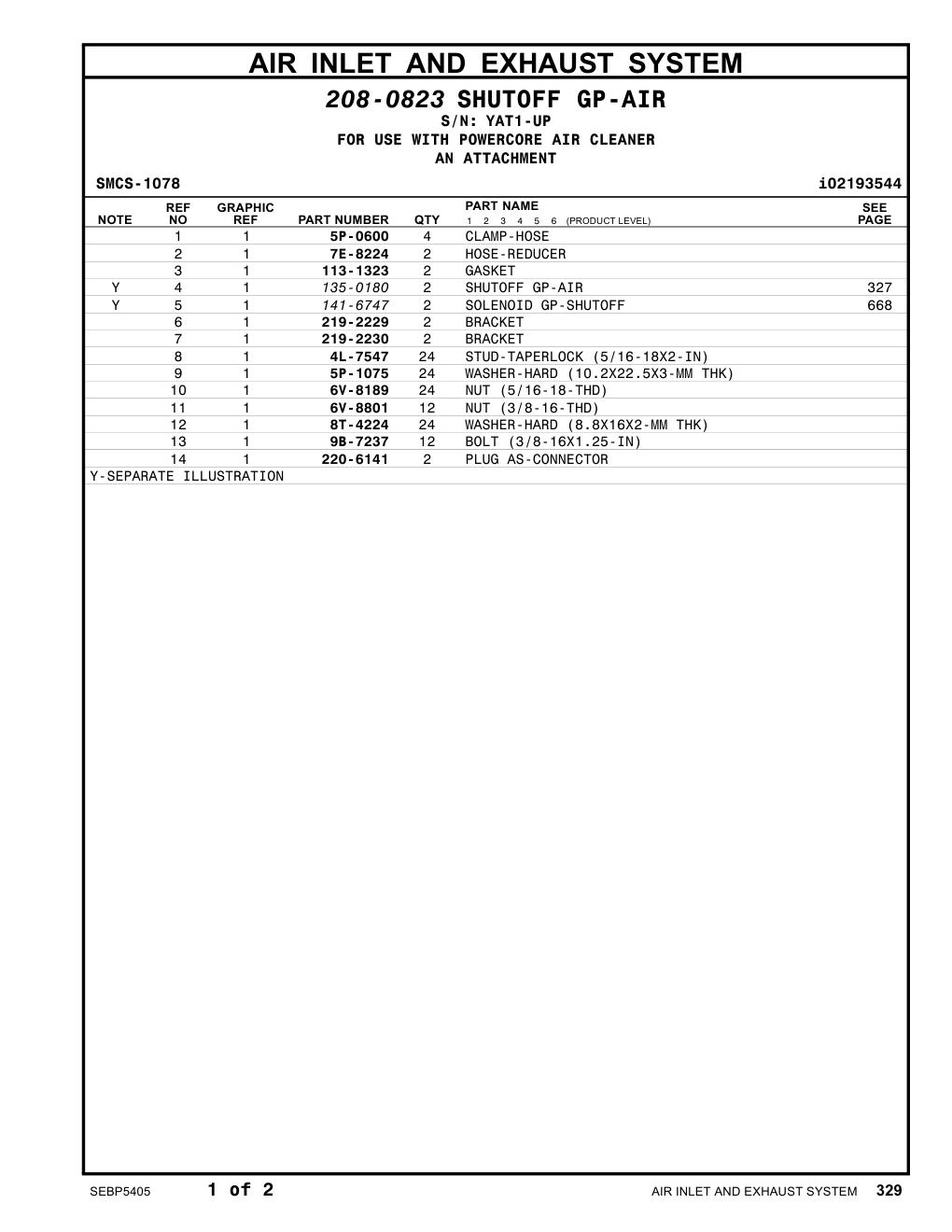 219-2229 BRACKET · S/N YAT1-UP CAT parts manual diagram