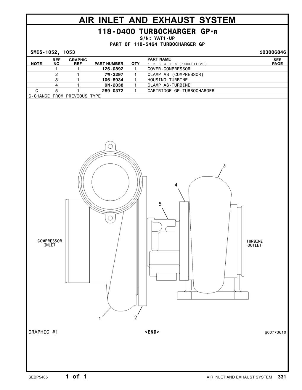 106-8934 HOUSING-TURBINE · S/N YAT1-UP CAT parts manual diagram