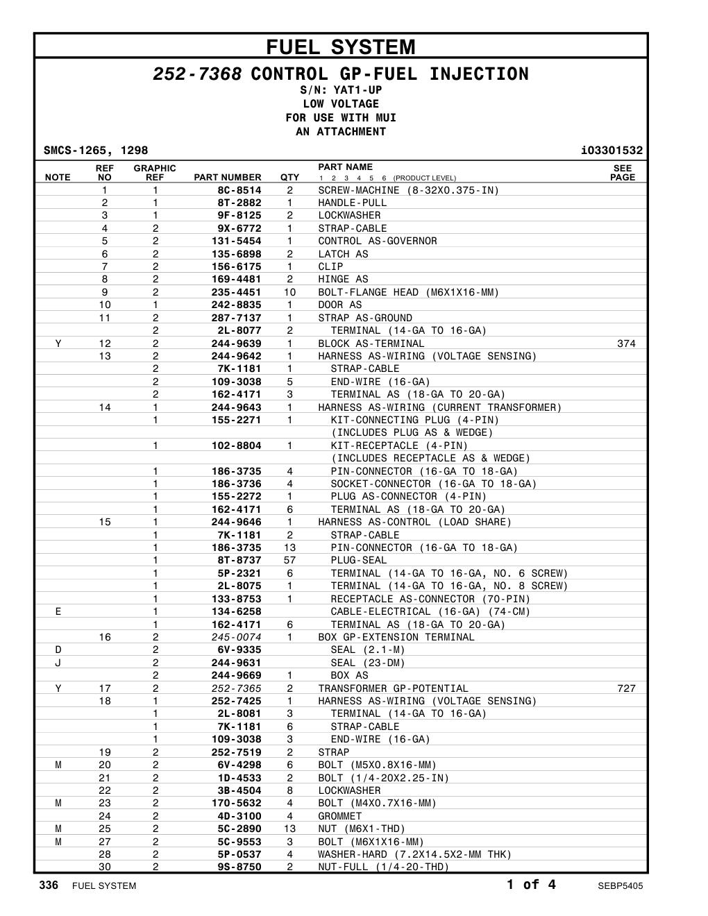 252-7365 TRANSFORMER GP-POTENTIAL · S/N YAT1-UP CAT parts manual diagram