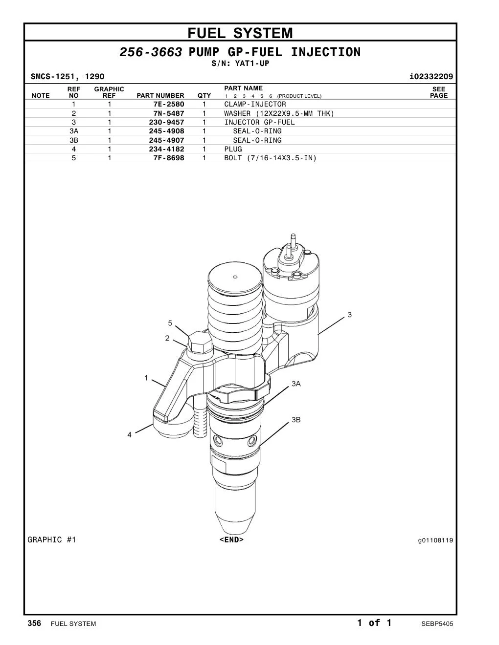 230-9457 INJECTOR GP-FUEL · S/N YAT1-UP CAT parts manual diagram