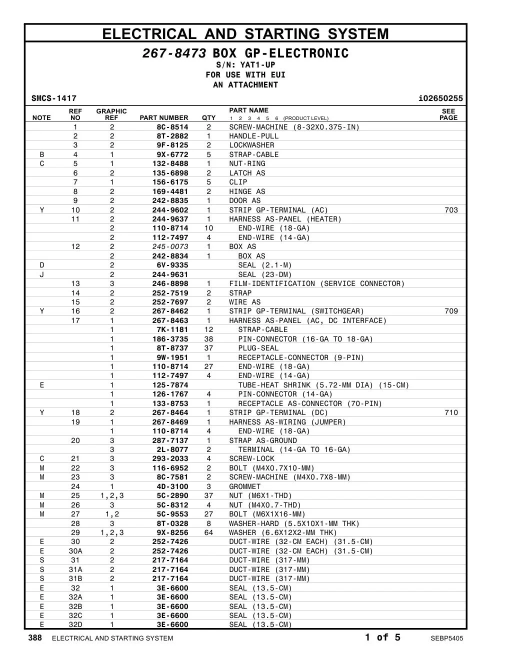 267-8464 STRIP GP-TERMINAL (DC) · S/N YAT1-UP CAT parts manual diagram