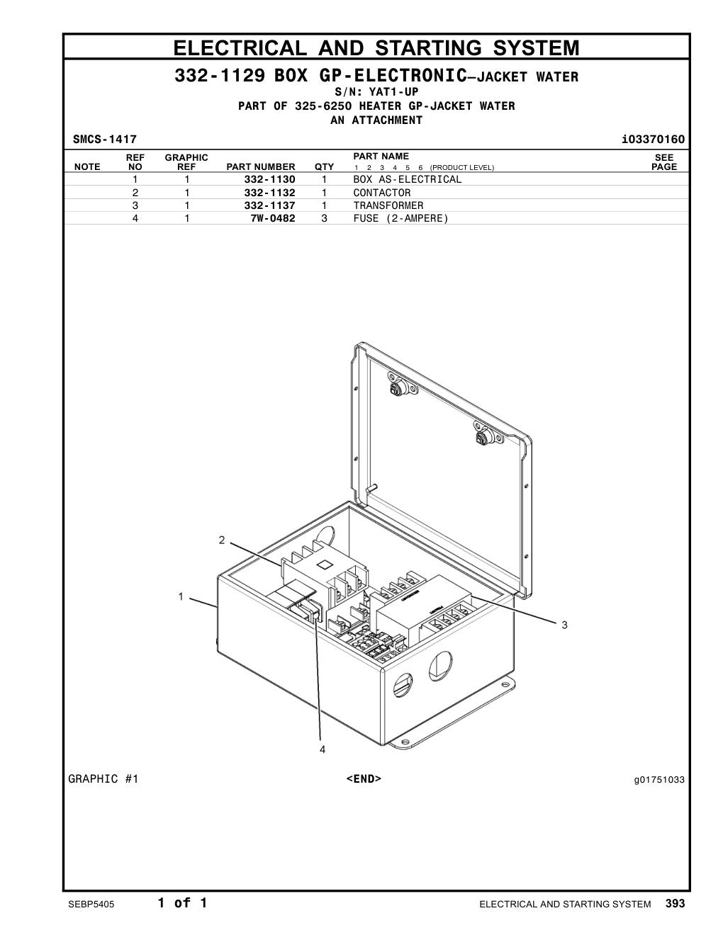 332-1130 BOX AS-ELECTRICAL · S/N YAT1-UP CAT parts manual diagram