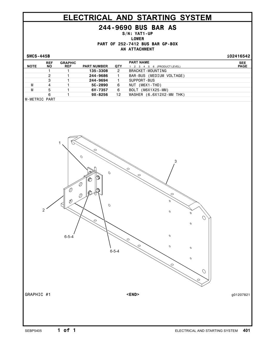 244-9694 SUPPORT-BUS · S/N YAT1-UP CAT parts manual diagram