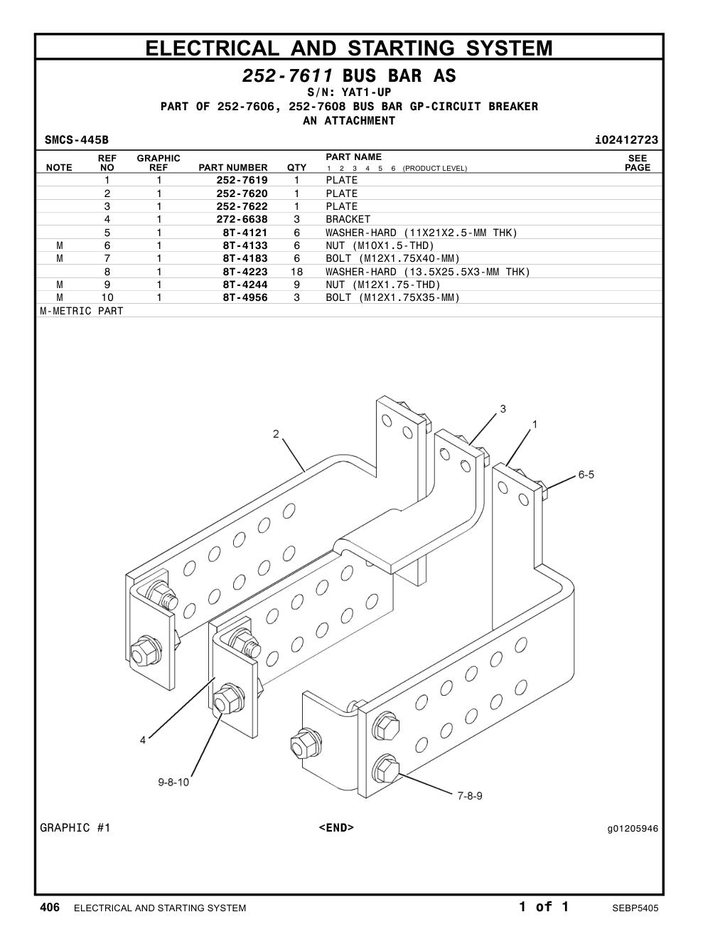 252-7622 PLATE · S/N YAT1-UP CAT parts manual diagram
