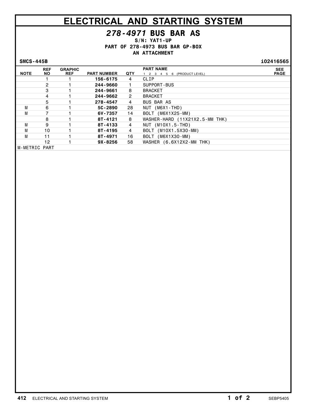 244-9660 SUPPORT-BUS · S/N YAT1-UP CAT parts manual diagram