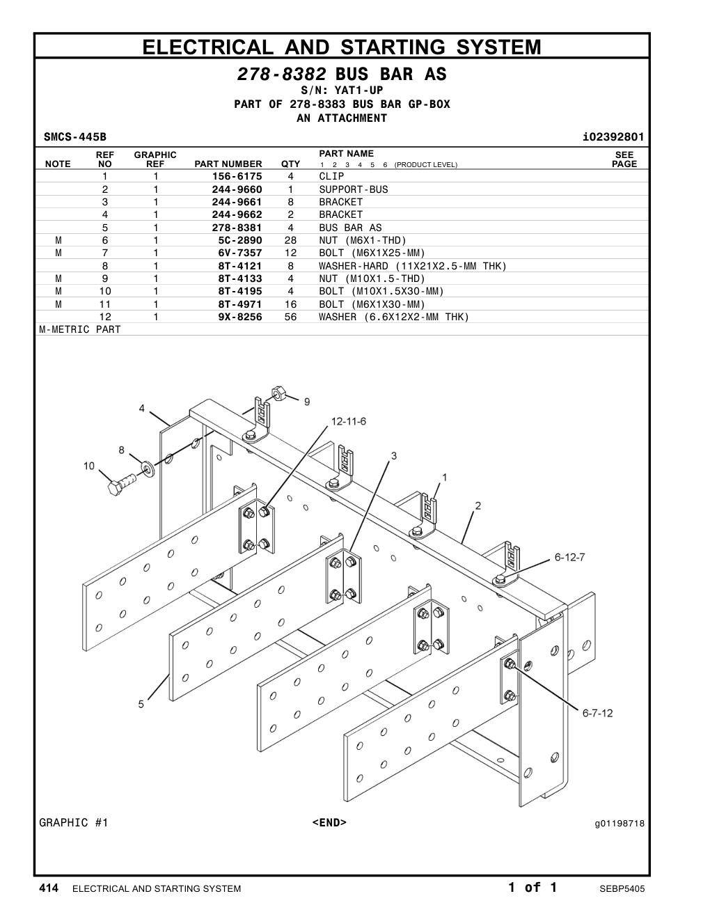 278-8381 BUS BAR AS · S/N YAT1-UP CAT parts manual diagram