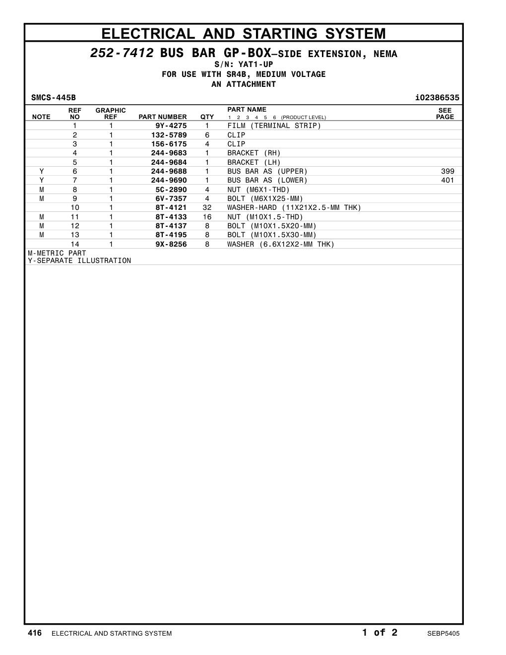 244-9690 BUS BAR AS (LOWER) · S/N YAT1-UP CAT parts manual diagram