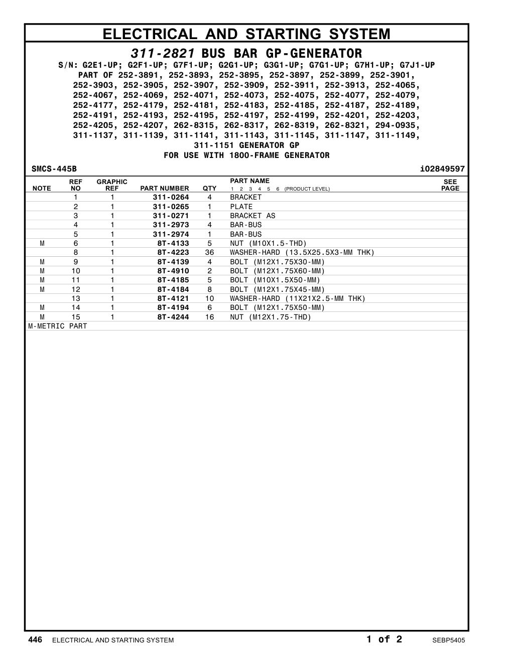 311-2974 BAR-BUS CAT parts manual diagram