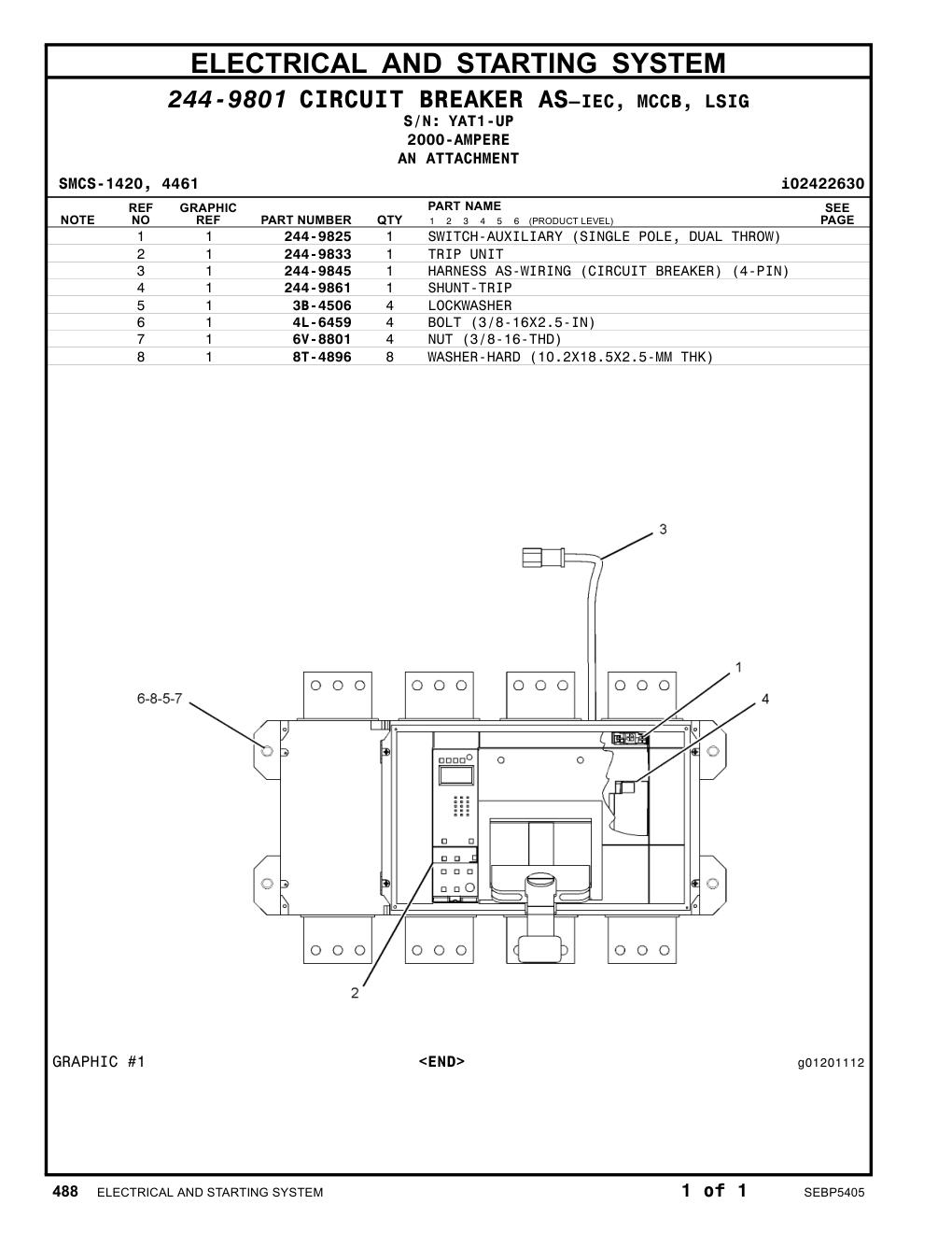 244-9845 HARNESS AS-WIRING (CIRCUIT BREAKER) (4-PIN) · S/N YAT1-UP CAT parts manual diagram